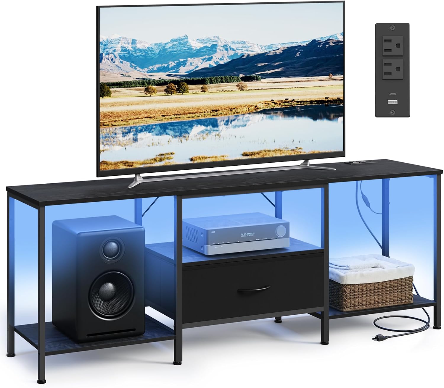 SONGMICS TV Stand with LED Lights and Charging