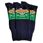 Extra Wide Medical Mid Calf Crew (Pack of 3), Diabetic Socks, Made in USA, for Men and Women (Medium, Navy)