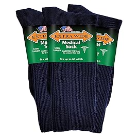 Extra Wide Medical Mid Calf Crew (Pack of 3), Diabetic Socks, Made in USA, for Men and Women (Large, Navy)