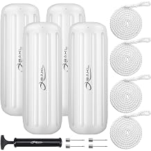 Boat Fenders 4 Pack 10 x 28 Inches Ribbed Center Hole Boat Fenders Bumpers for Docking, with Ropes and Pump to Inflate