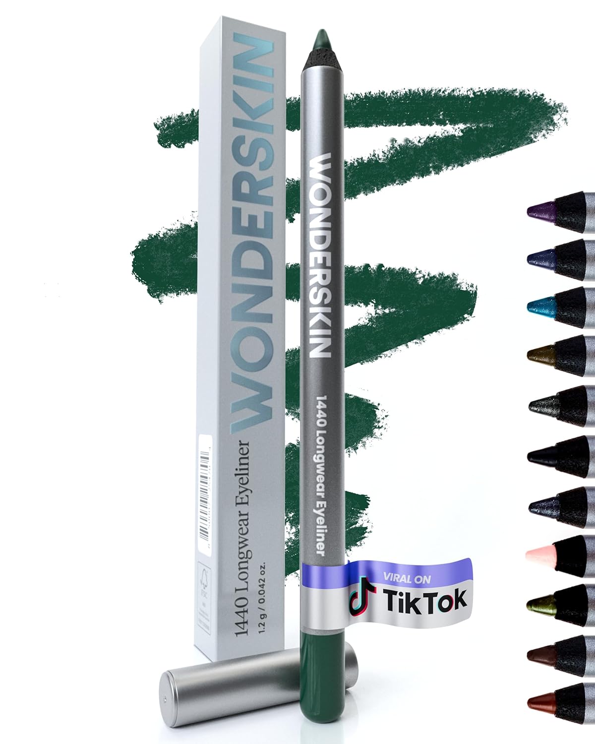 Wonderskin Eyeliner Pencil 1440 Longwear Green Eyeliner Pencil - Waterproof Sharpenable Smudge Proof Pine