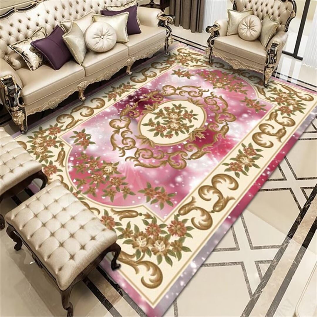 Tapis Oriental Rose 80x120 cm en Dentelle Antidérapant pour Salon