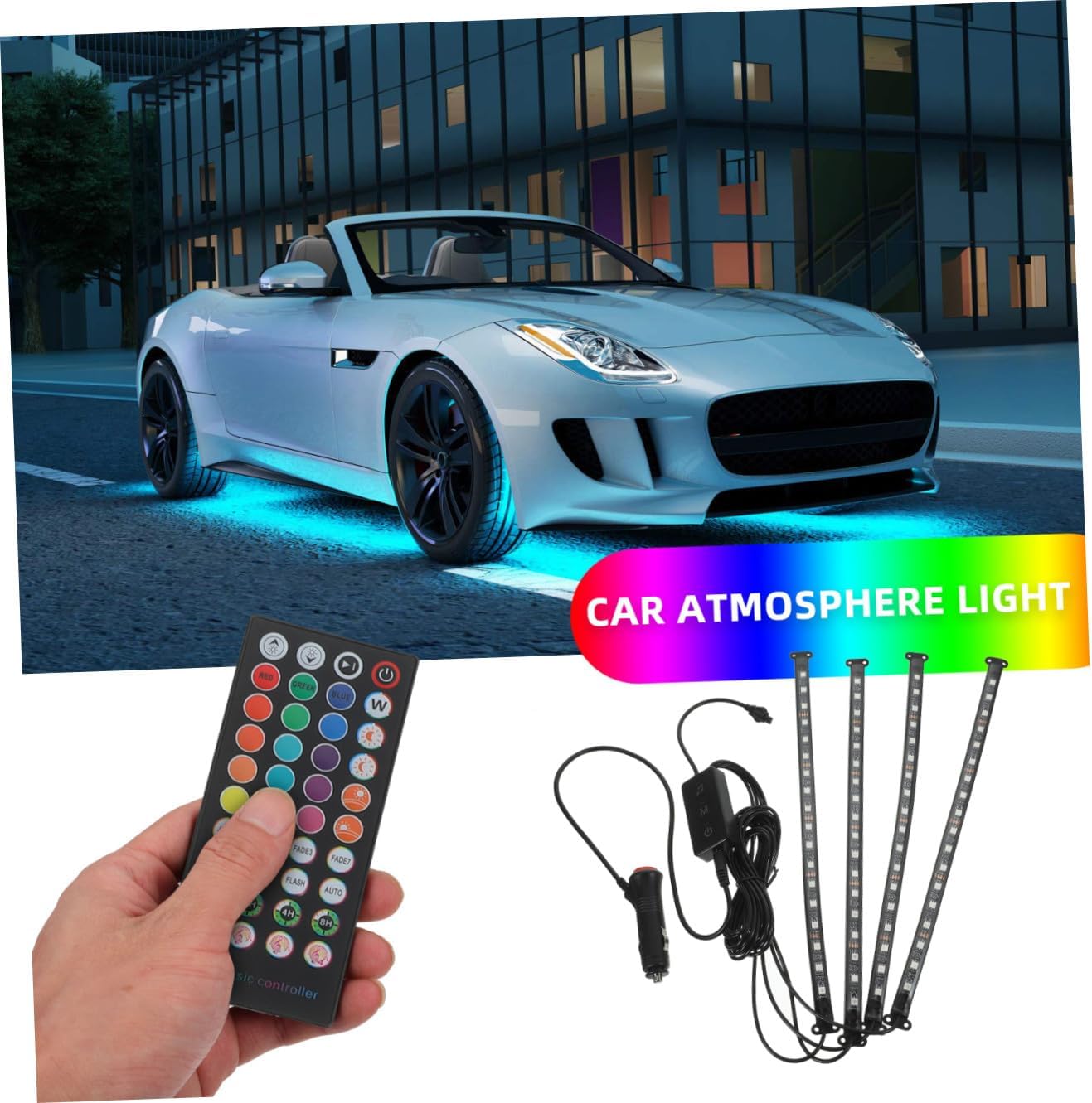 Alipis Car Interior LED Strip Light Kit with Remote Control Multicolor Lighting for Stylish Decoration Mode Easy Installation Compatible with All Vehicles