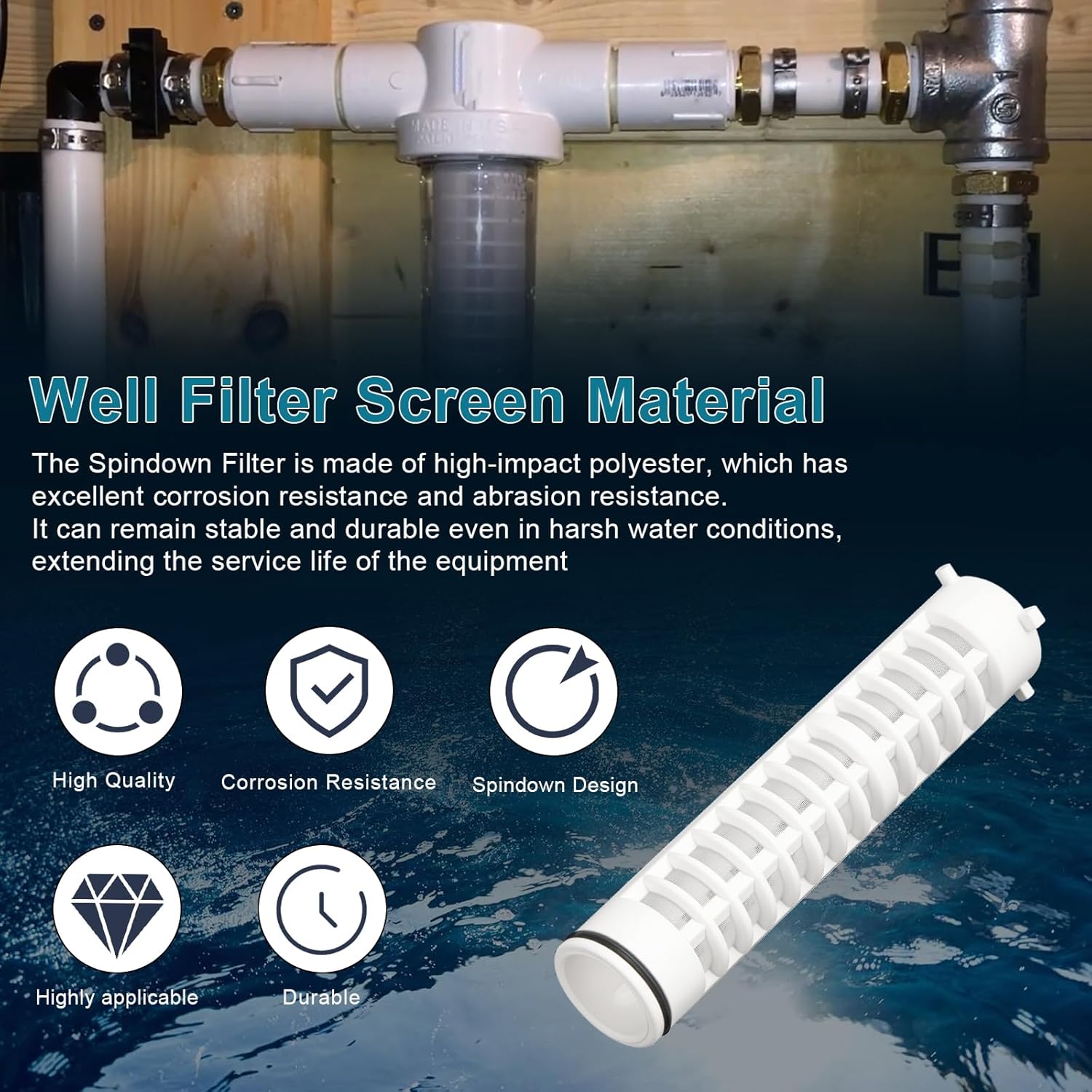 1-1/2 Inch 140 Mesh Spin Down Sediment Filters for Rusco Vu Flow, 1.5 Inch Sprinkler Filter Screen, Well Water Pump Filter, Irrigation Spindown Filters 8" Long (FS-1-1-2-140) - 2 Pack