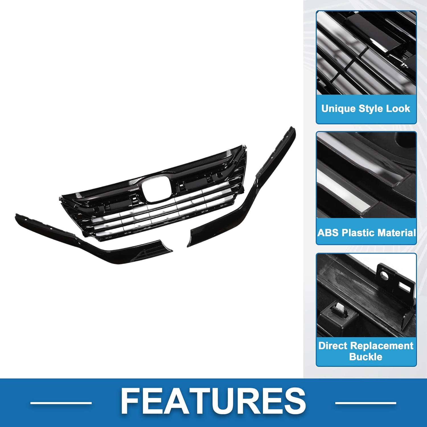Front Hood Bumper Grille Grill Front Upper Grille Chrome Headlight Eyelid for Honda Odyssey 2018-2021 Black