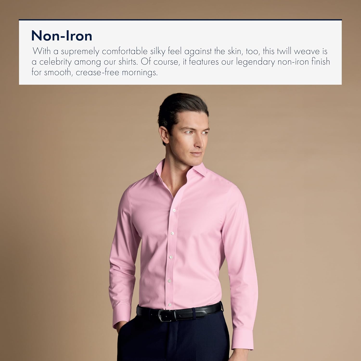 Charles Tyrwhitt Shirts for Men – Pink Twill Non-Iron Formal Dress Shirt – Long Sleeve Cotton Shirt - Image 5
