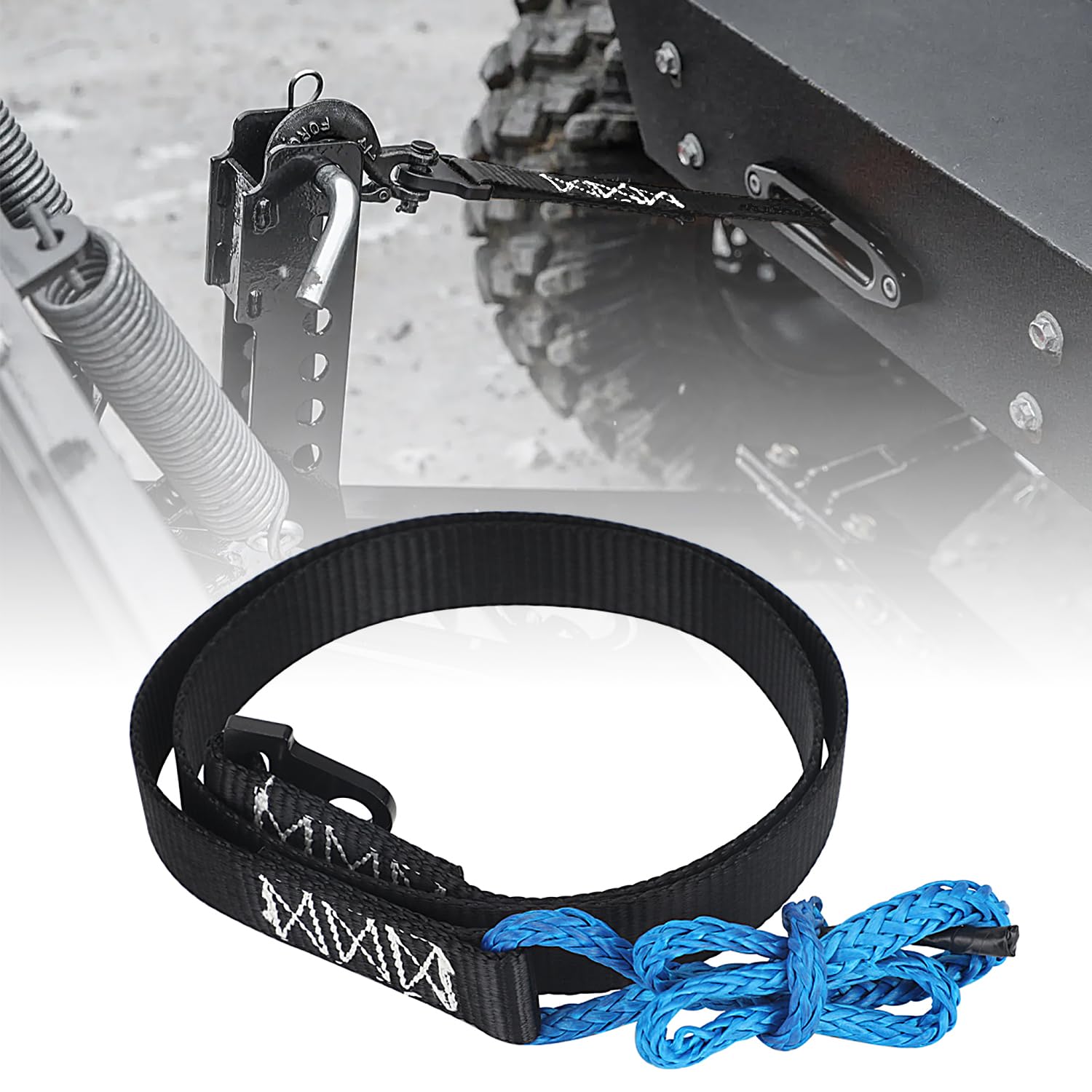 64in Plow Strap for ATV UTV Winch, Heavy Duty Snow Plow Lift Strap for Standard or Wide Winches, 3200lb High Tensile Strength