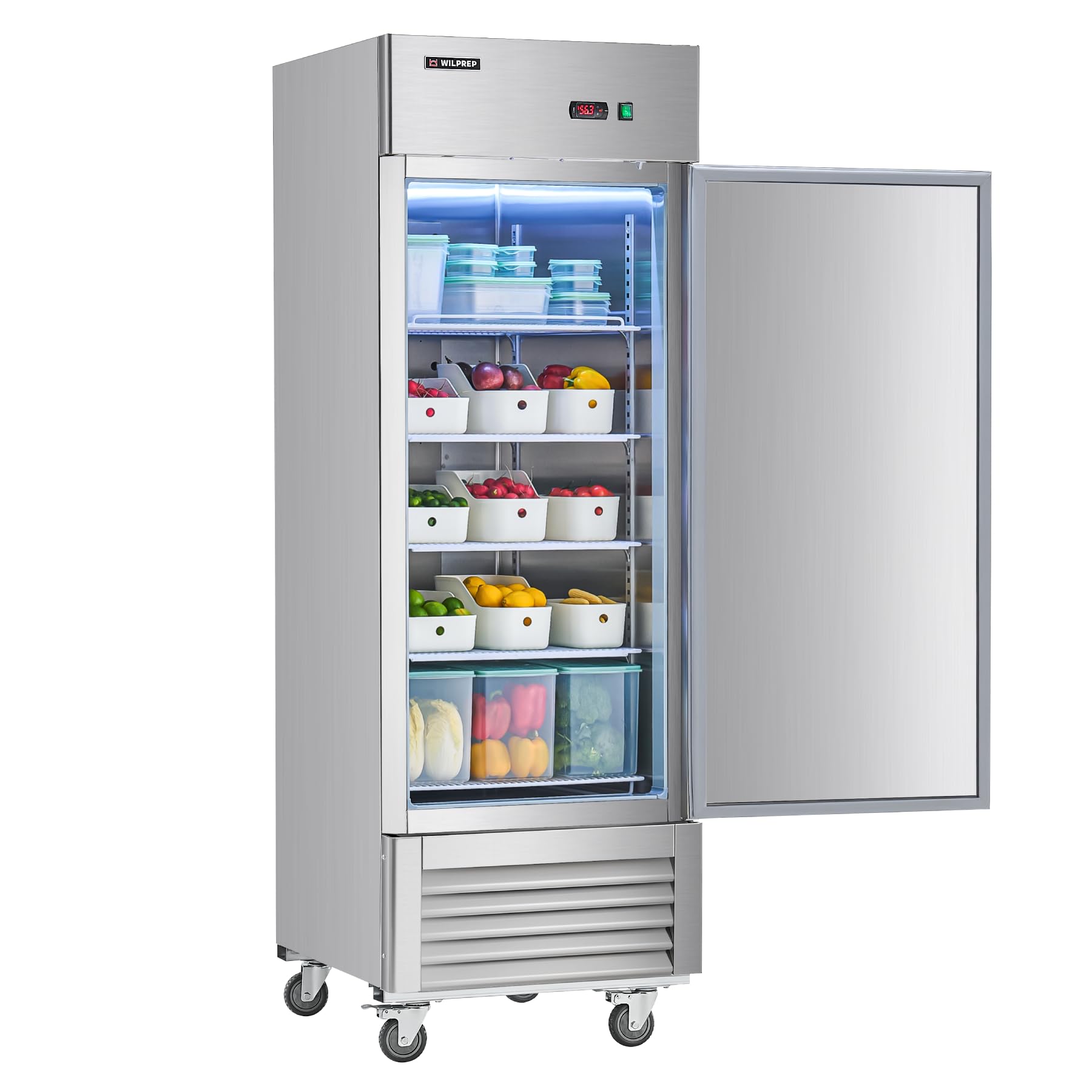 Wilprep Commercial Refrigerator, 27" 1 Solid Door Commercial Fridge with 18.7 cu. ft. Capacity, Reach in Refrigerator with Air Cooling Adjustable Shelves for Restaurant Kitchen Cafe, Stainless Steel
