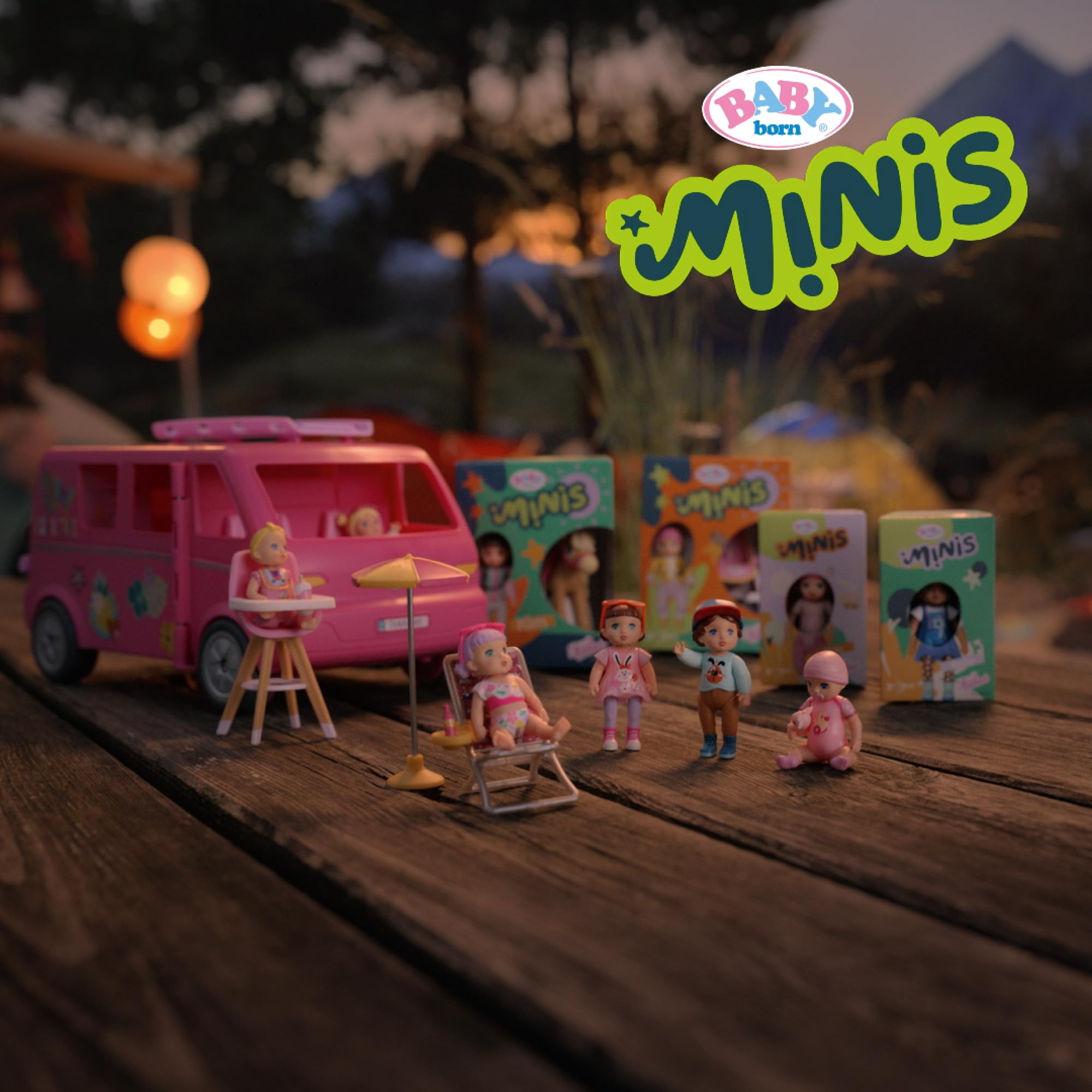 Baby Born, Puppenfahrzeug, Wohnwagen für Puppen, Baby Born Minis - Campervan, Wohnmobil, aufklappbarer Wohnwagen für Baby Born Minis Puppen mit 6 Zubehörteilen und Puppe, 906095, Zapf Creation