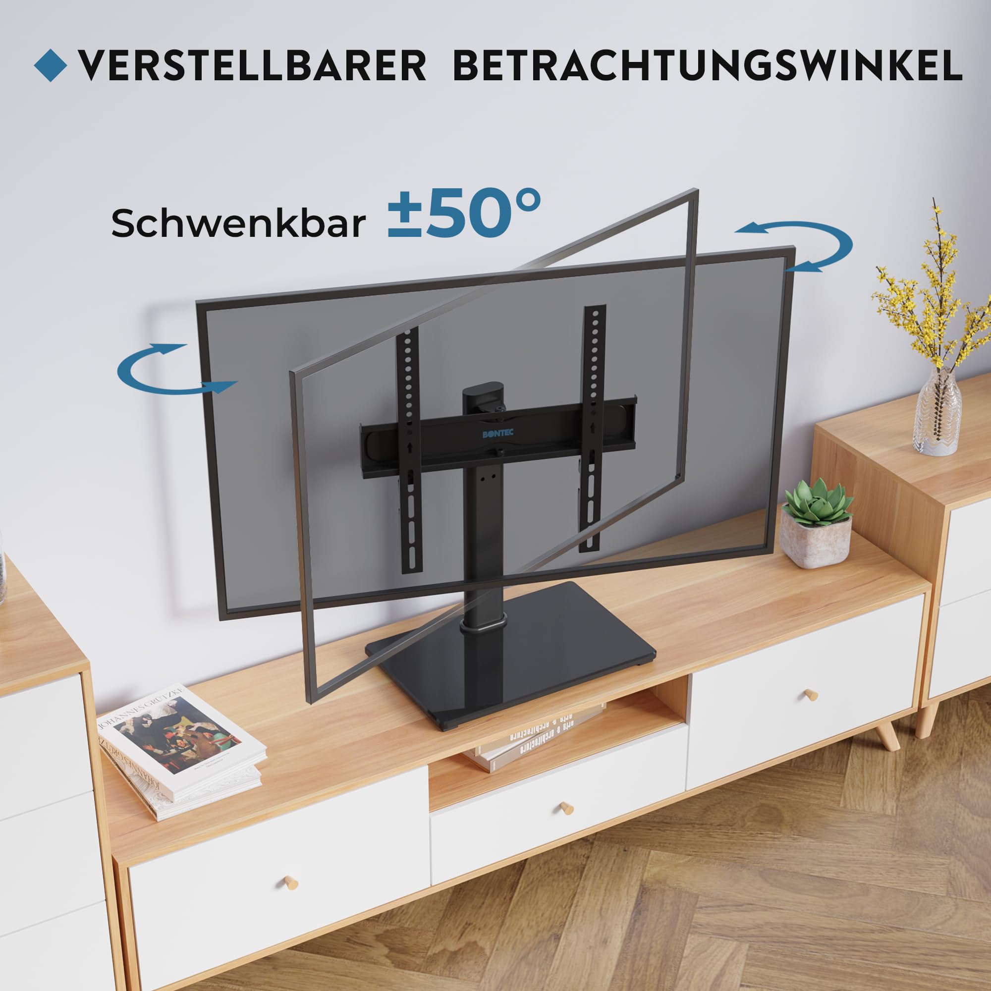 BONTEC TV Ständer Höhenverstellbar, Schwenkbar Fernsehständer für 24-60 Zoll LCD LED OLED Fernseher bis 45 KG, Max. VESA 400x400, Universeller TV Standfuß mit Kabelmanagement