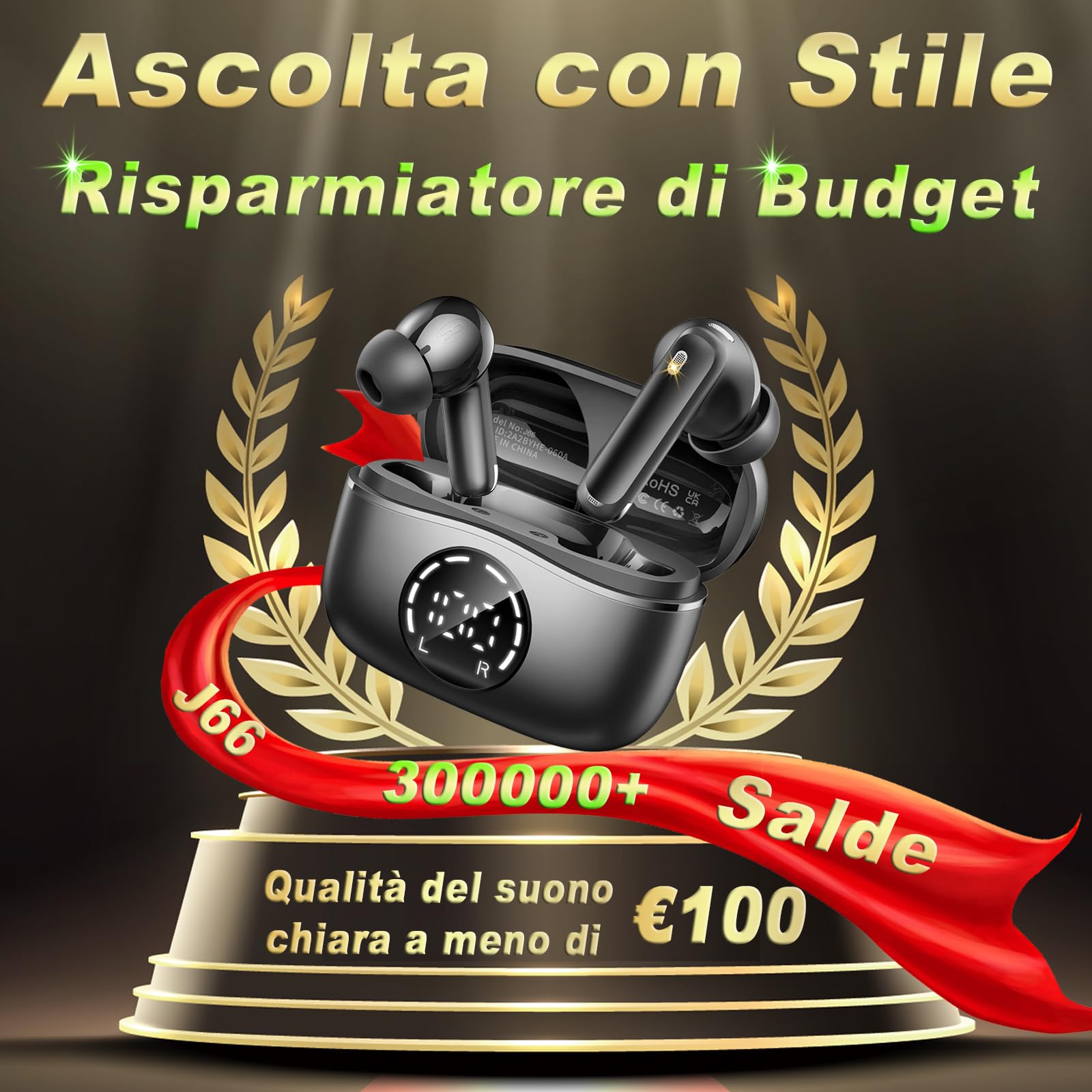 Cuffie Bluetooth, Auricolari Bluetooth 5.4 Stereo HiFi, 48 Ore Cuffie Wireless in Ear con 4 Microfono Cancellazione Rumore, cuffiette bluetooth IP7 Impermeabile,cuffie Senza Fili per iPhone Android