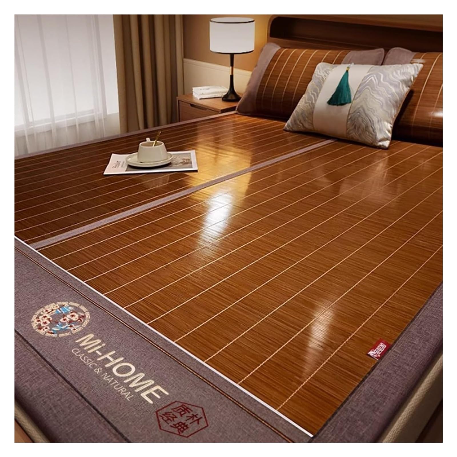 Summer Bamboo Bed Mat, Summer Bamboo Cooling Sleeping Mat, Double Sided, Foldable, Multiple Sizes(200x220cm/78.7x86.6'')