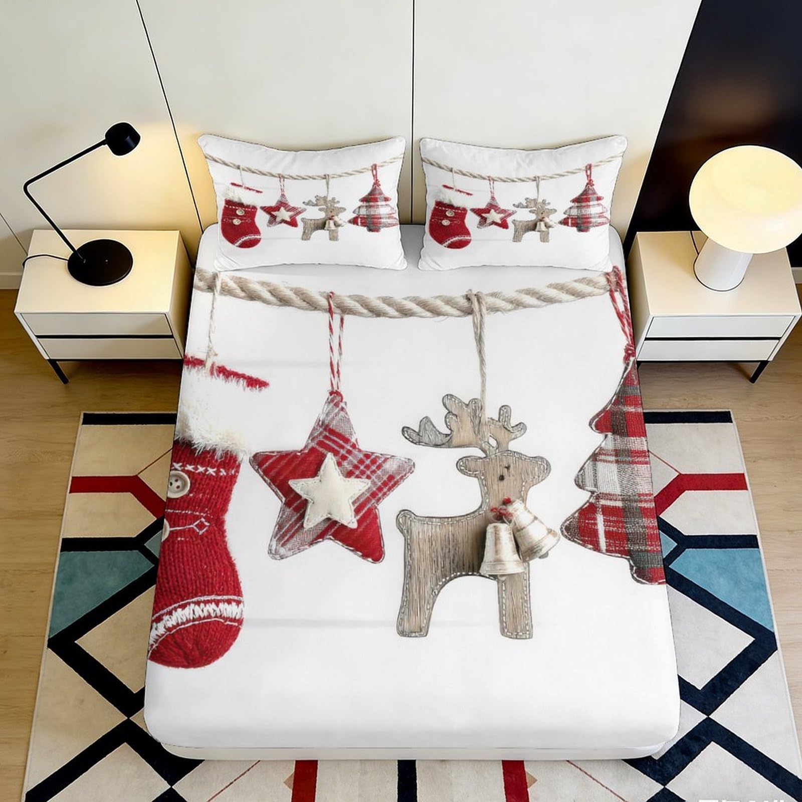 Pnayamiorkfel Style-7 3D Printed Christmas Nordic Style Fitted Sheet Microfiber Soft Festive Deer Star Bed Cover Decor For Bedroom 90X200x25cm