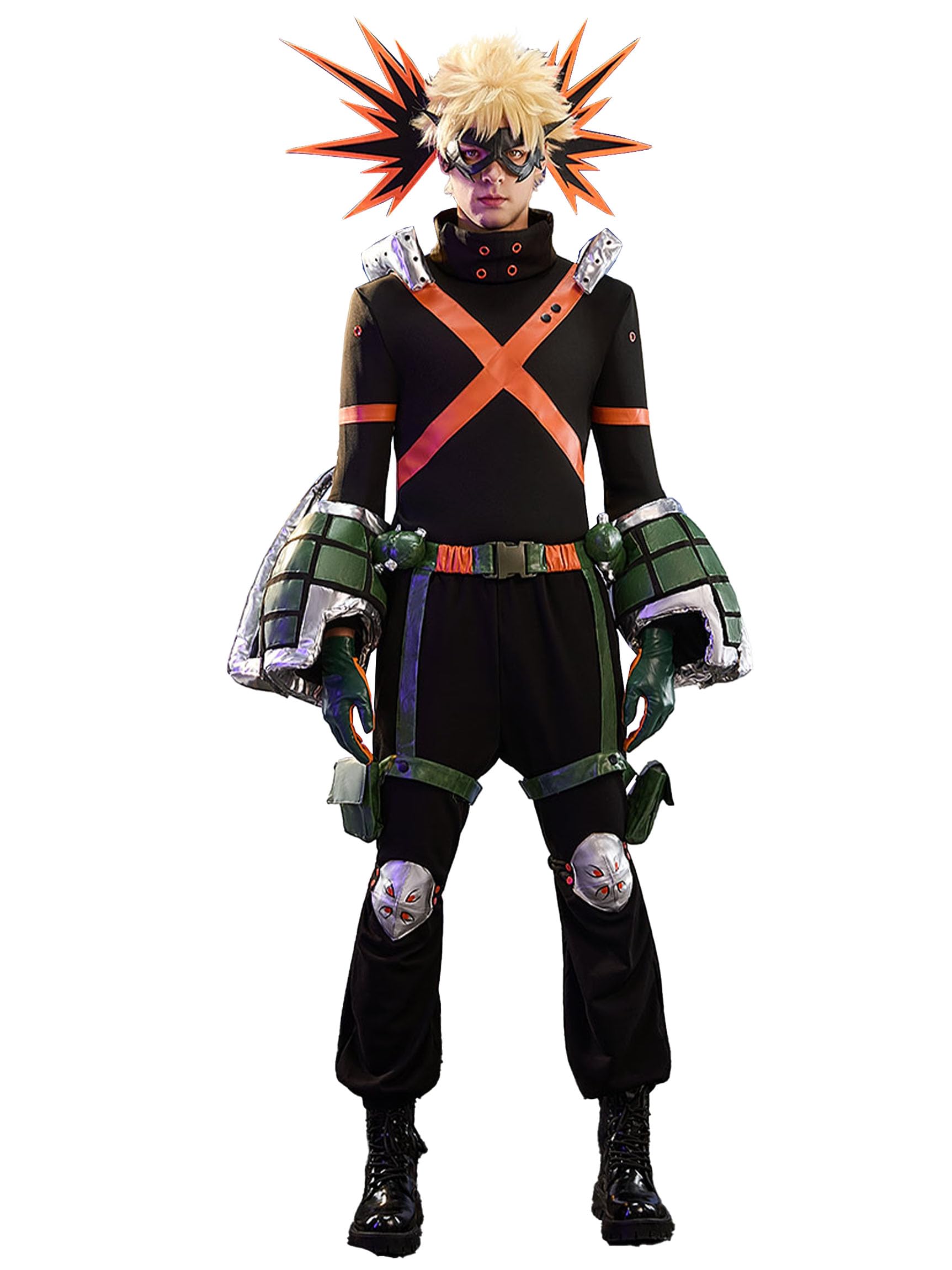 Micotaku My Hero Academia Men’s Katsuki Bakugo Cosplay Costume Set Anime Bodysuit Outfit Suit Halloween Party, Black, X-Large