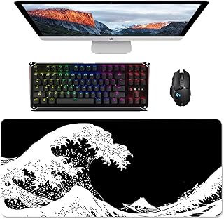 Naapesi Large Gaming Mouse Pad, XXL Mouse Mat, Anti-Slip Rubber Base Keyboard Pad Table Mat, Wave Computer Keyboard Desk Mat for Gamer Office Home MacBook PC Laptop Desk, 900 * 400 * 3 mm (L-210)