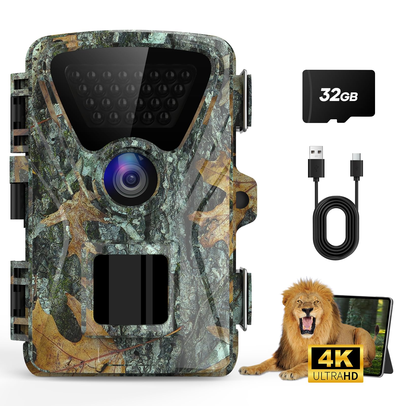 Crenova Trail Camera, 4K 48MP Game Camera with Night Vision Motion,  Trigger Hunting Trail Cam, IP66 Waterproof 130°Wide-Angle Deer Camera 98ft  IR