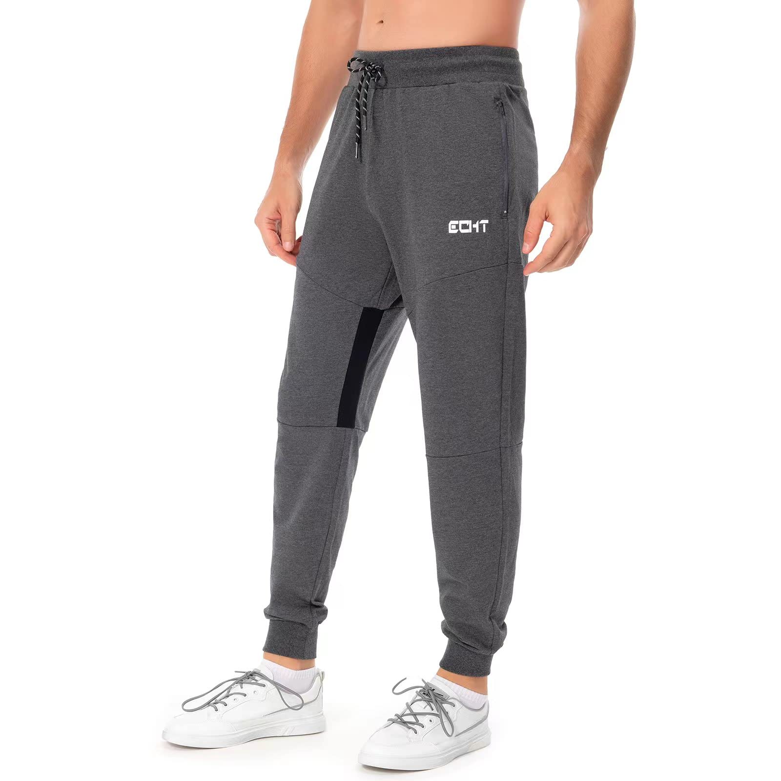 Larrok Men's Dark Grey Gym Trousers,Jogger Pants Zip Bottoms,Running Sweatpants Fitness Slim Dark Gray Xl
