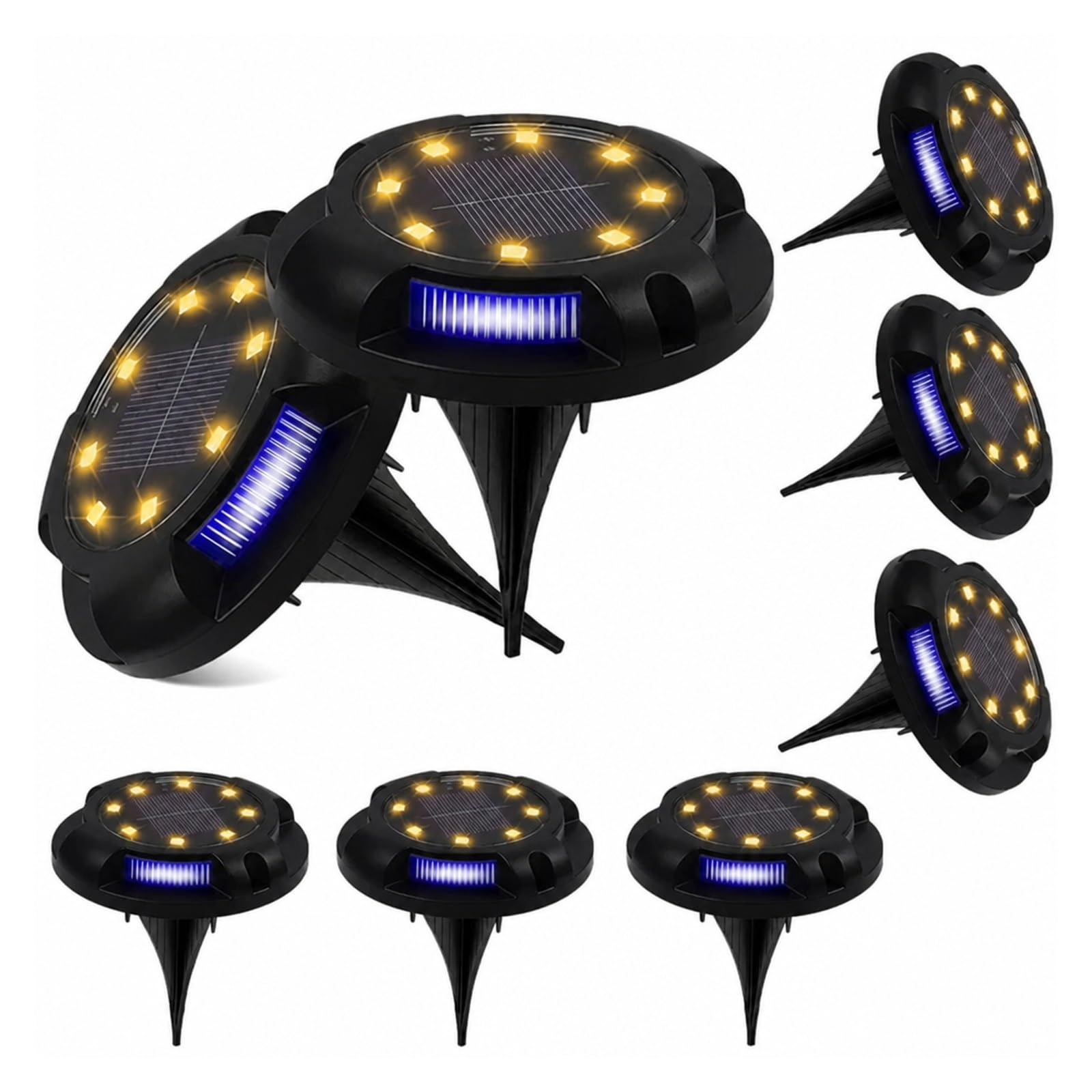 AMRTTWY In Ground Lights, 12LED Solar Power Disk Light Outdoor Garden(Blue Side-Warm)
