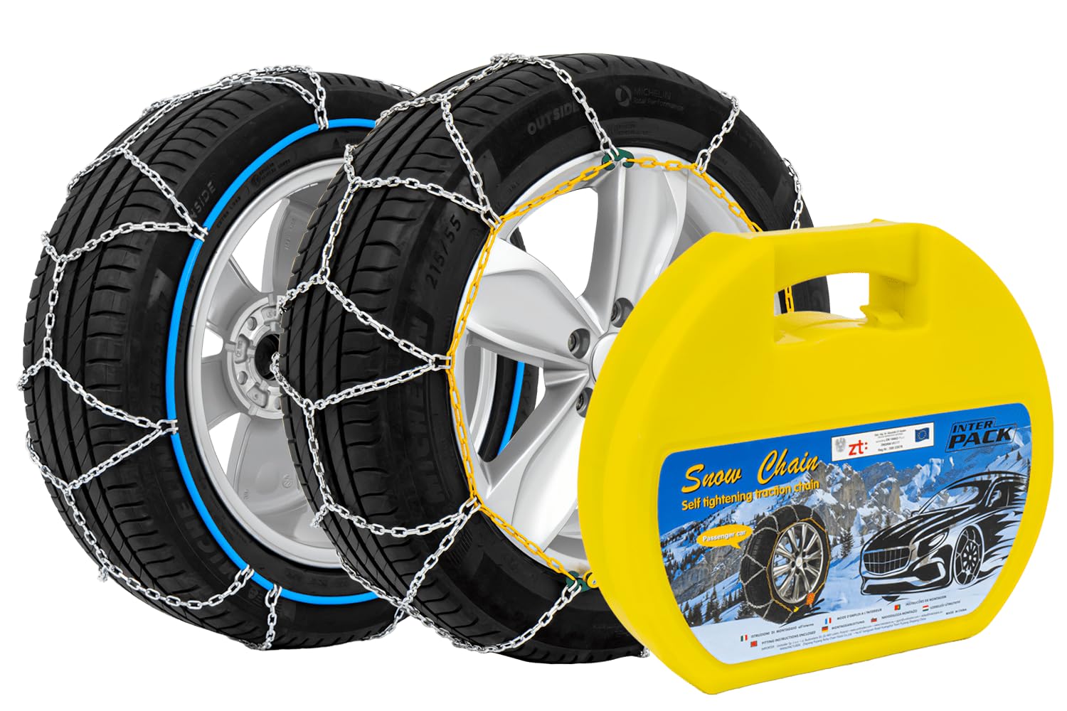 KNS 95 Catene da Neve 9 mm Autotensionanti per Pneumatici 215/70/14, Modello a Rombo per Auto con ABS ed ESP, Omologate ÖNORM V5117 ed EN 16662-1