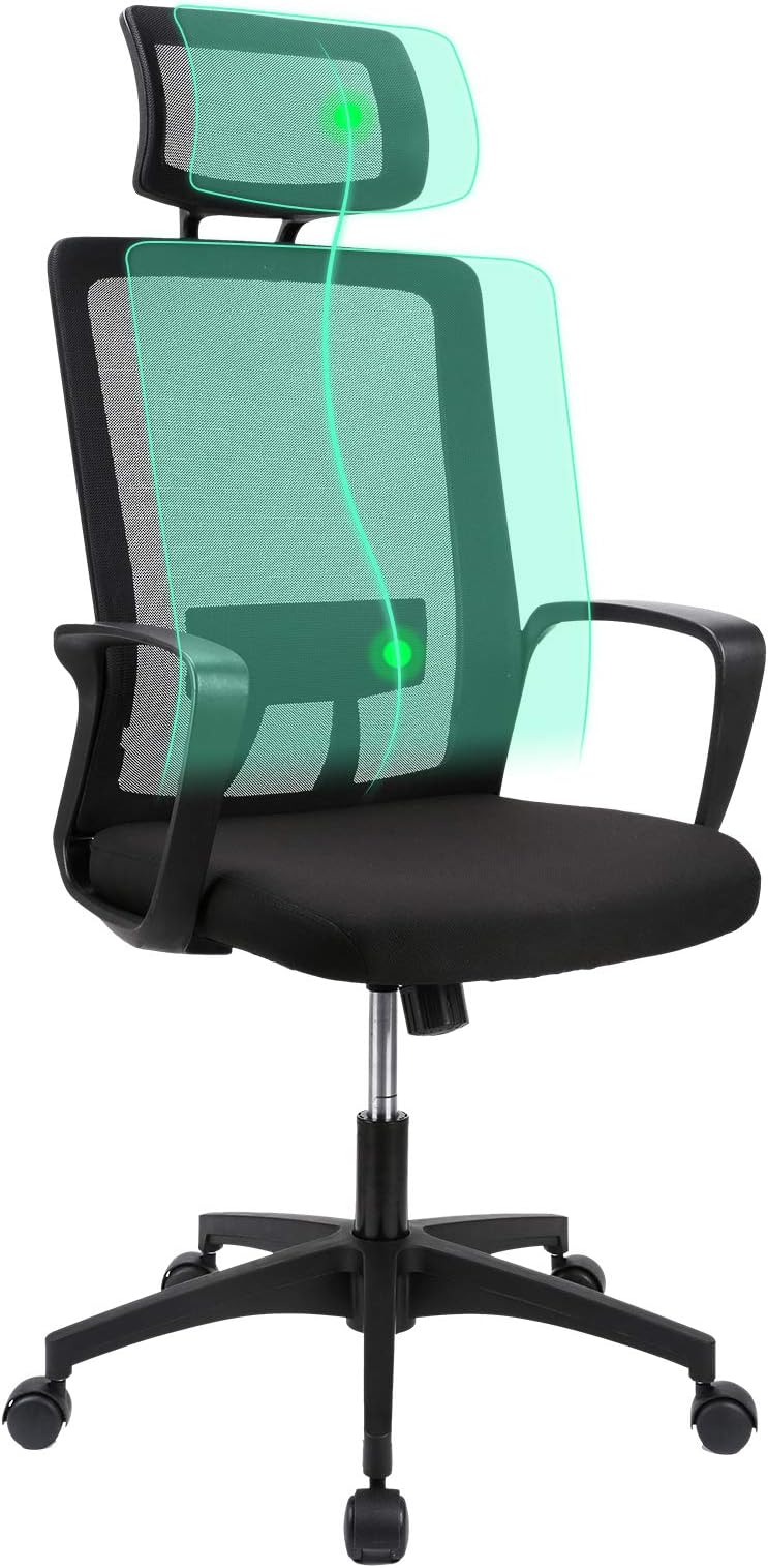Ergonomic Office Chair High Adjustable Back Mesh Desk Chairs,Computer Chair Lumbar Support Modern Executive with Rolling Swivel Chair for Back Pain, Black (Black, S)
