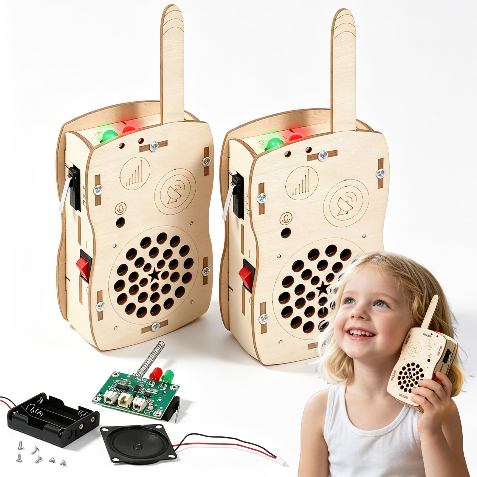 DIY Walkie Talkies for Kids 8-12, Wooden STEM Toys Science Kits with 650ft Range, Electronics Learning Projects & Circuit Building Set, Educational Birthday Gifts for Boys Girls Teens