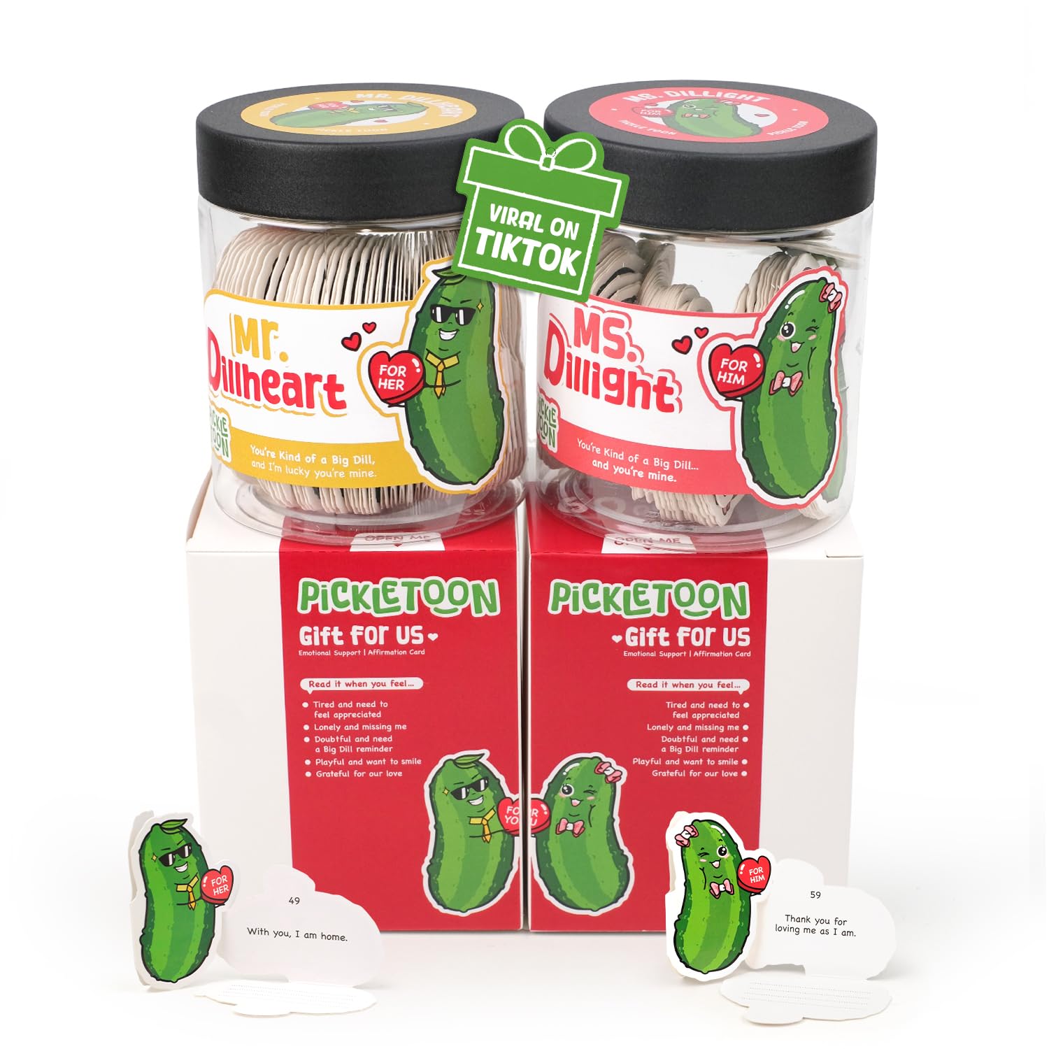 Emotional Support Positive Pickle Jar (MR &amp; MRS COUPLES) – His &amp; Hers Read This When Love, 120 Affirmation Cards - 2 Jars, Wedding &amp; Engagement Gifts for Bride &amp; Groom, Housewarming Gift