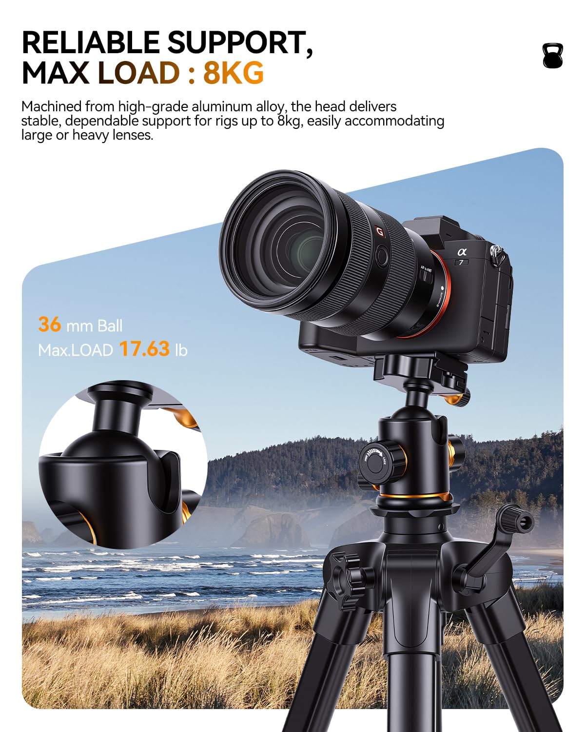 Pergear TH3 Pro Cabezal de Bola de trípode para cámara DSLR, Capacidad de Carga de 8KG/17,6 lbs, Giro de 360 Grados, Calidad de construcción de Metal, amortiguación de Ajuste Fino