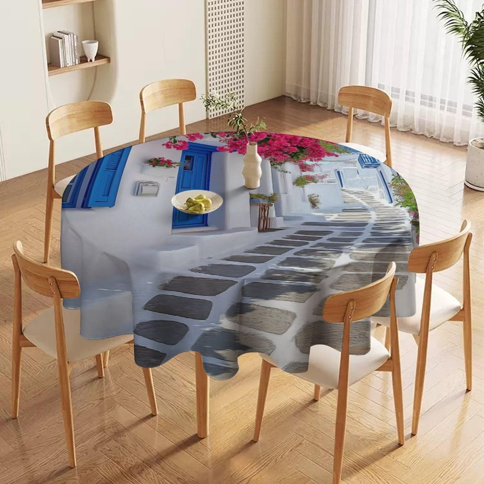 ORDOBO 3D Print Round Tablecloth - Waterfall Landscape Fashion Waterproof Dust-Proof Table Cover For Dinner Kitchen Holiday Home Protect Table Decoration 177X177Cm