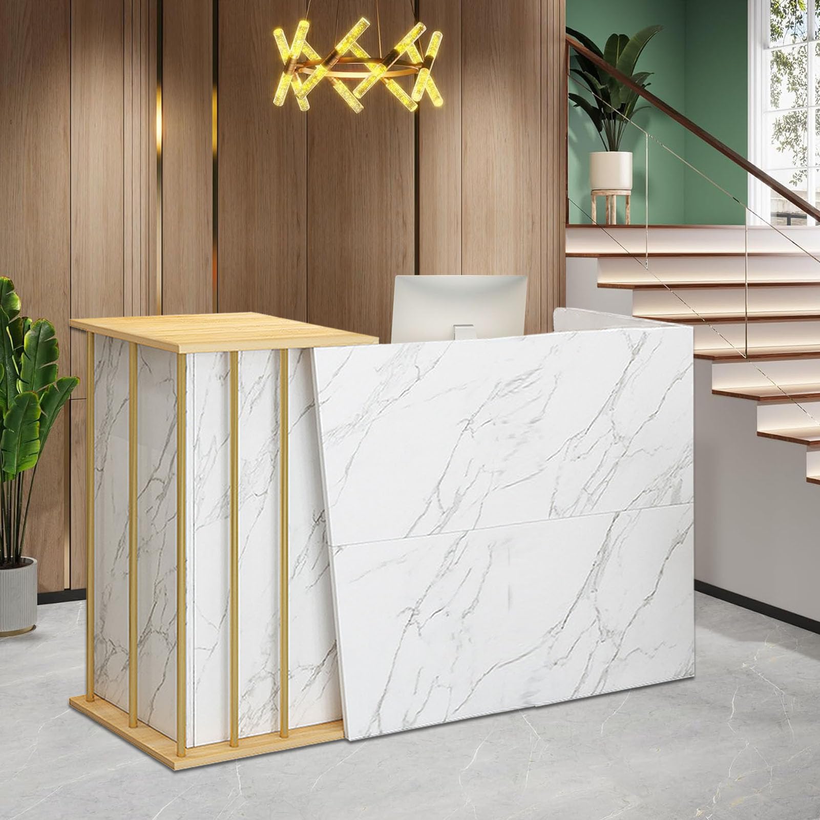 Banco Reception con Bancone, Bancone Reception Moderno per Piccoli Salones con 4 Espacio de Almacenamiento, Banco Cassa al Dettaglio con Cassetti Bloccabili, per Bancone Bar Hotel Negozio