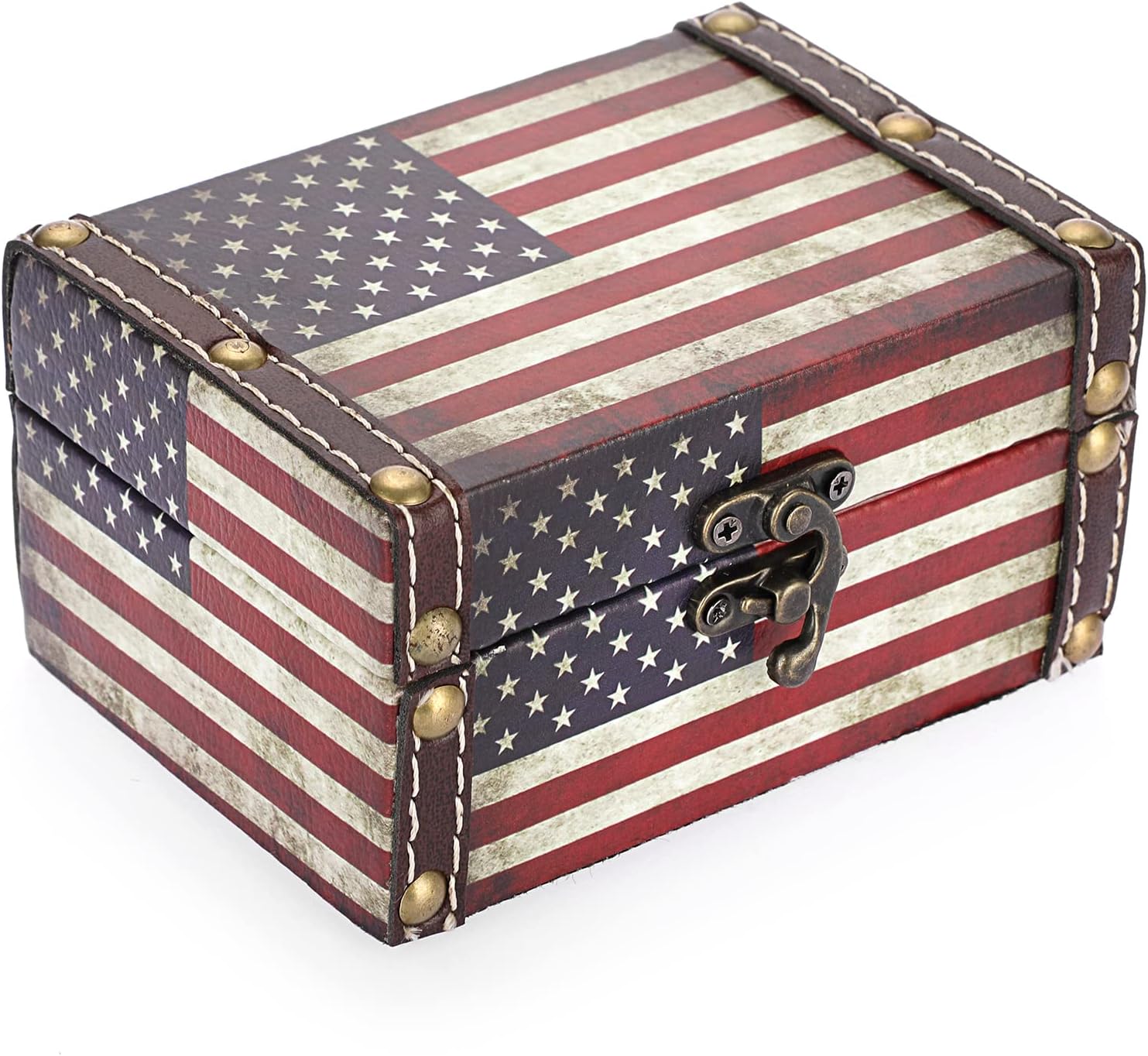 - Hipiwe American Flag Treasure Chest Box Vintage Wooden + PU Leather Decorative Jewelry Trinket Box Memento Box Small Keepsake Boxes Gifts