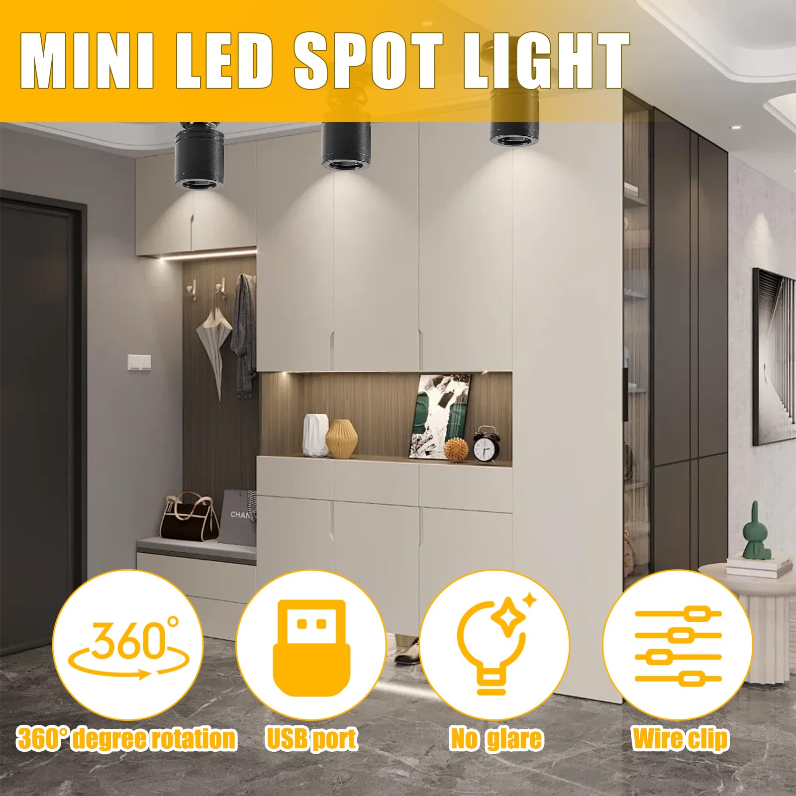 Joycabin 4 Stück Mini LED Strahler, 5V 1W Aluminium Spotlight mit Schalten, LED Schrankleuchte Akzentlichter Mini Spot Licht für Vitrinen, Schmuck, Schaufenstern, Modellen (4000 K Neutrales Licht)
