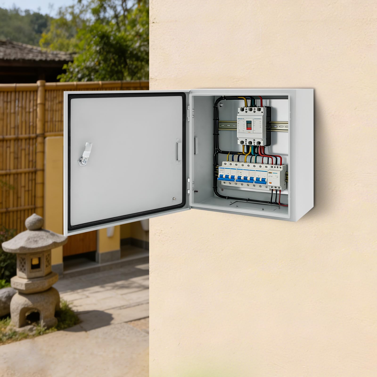Caja de distribución eléctrica IP65, 40 x 40 x 20 cm, con protección IK08, caja de conexiones resistente a la intemperie con cerradura y llave, para distribución de electricidad, fusibles