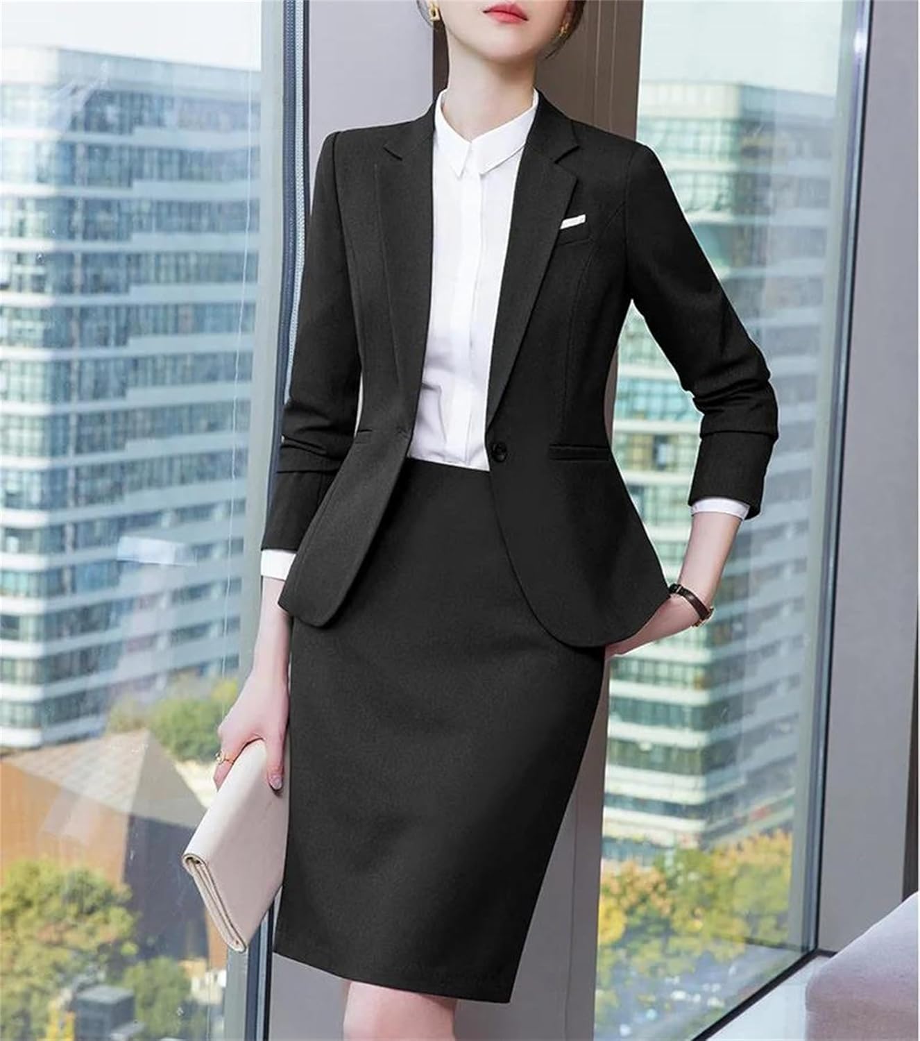 Women’S Solid Formal Business Suits with Skirt and Jackets Coat Ladies Office Blazers Spring Blazer Vest and Skirt Suits