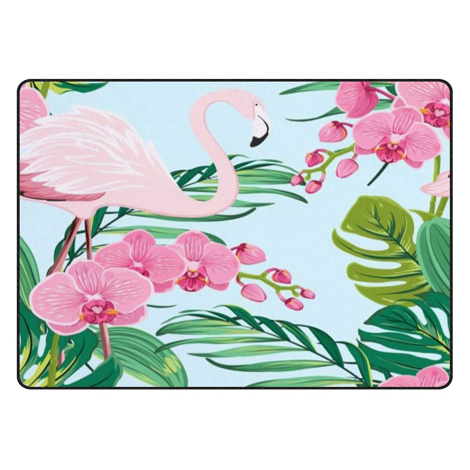 Grand tapis d'été exotique rose flamant rose CHEHONG en velours corail épais pour salon 183x122cm