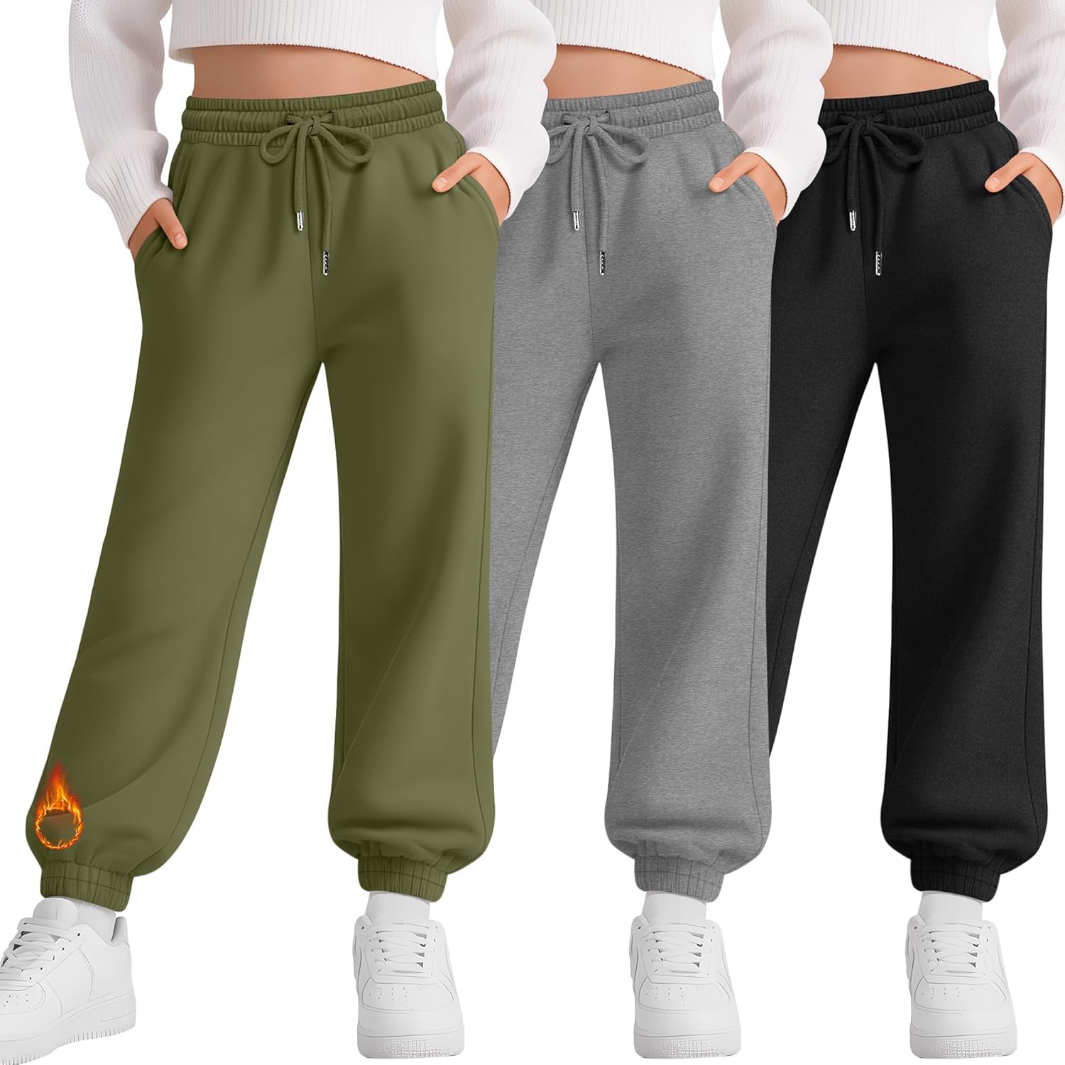 3 Pack Girls Sweatpants Fleece Girls Active Performance Joggers Kids Athletic Pants Casual Sweatpants with Pockets