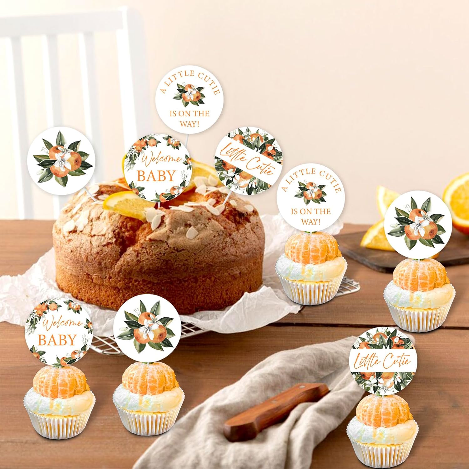 Little Cutie Cupcake Toppers 24 PCS Little Cutie Baby Shower Cake Toppers Welcome Baby Shower Decors A Little Cutie is On The Way Citrus Theme Clementine Themed Party Baby Shower Supplies