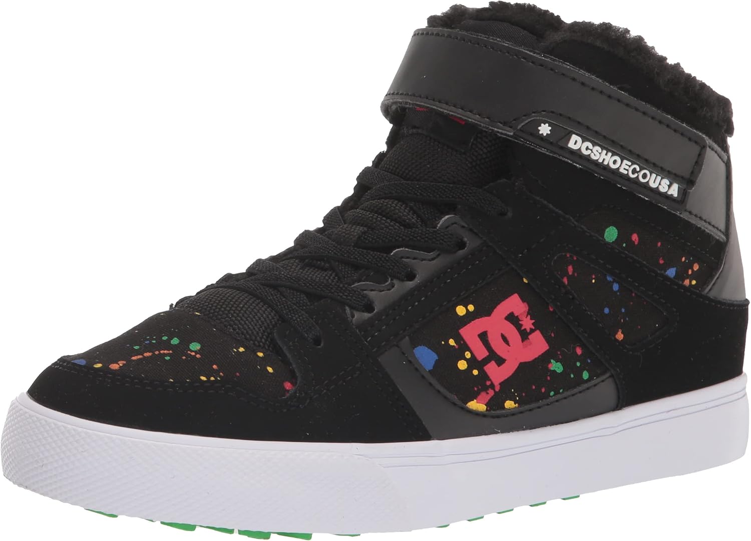 DC Unisex-Child Pure Hight-Top WNT EV Youth Skate Shoe, Black/Splatter, 13 US Little Kid