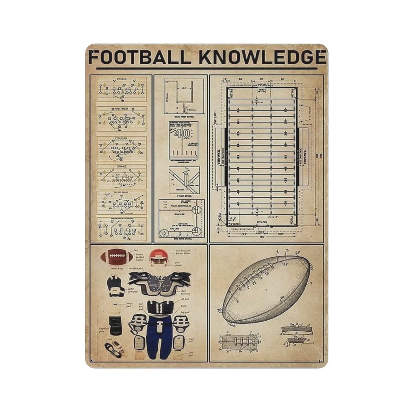 AOOEDM Football Knowledge 2 Metal Sign for Home Coffee Garage Wall Decor Vintage Poster Bar Signs for Home Bar Retro Metal Tin Sign