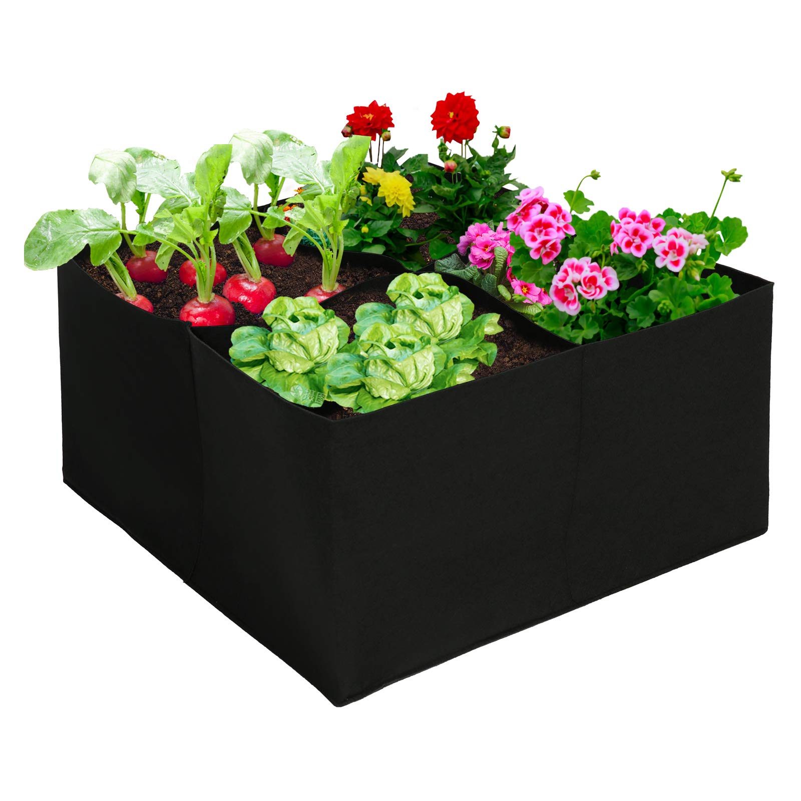 Firlar Raised Garden Bed, Black Fabric Raised Bed, 3 Divided Grids =Square Garden Grow Bags Planter Box for Plants, Herb, Flowers and Vegetables