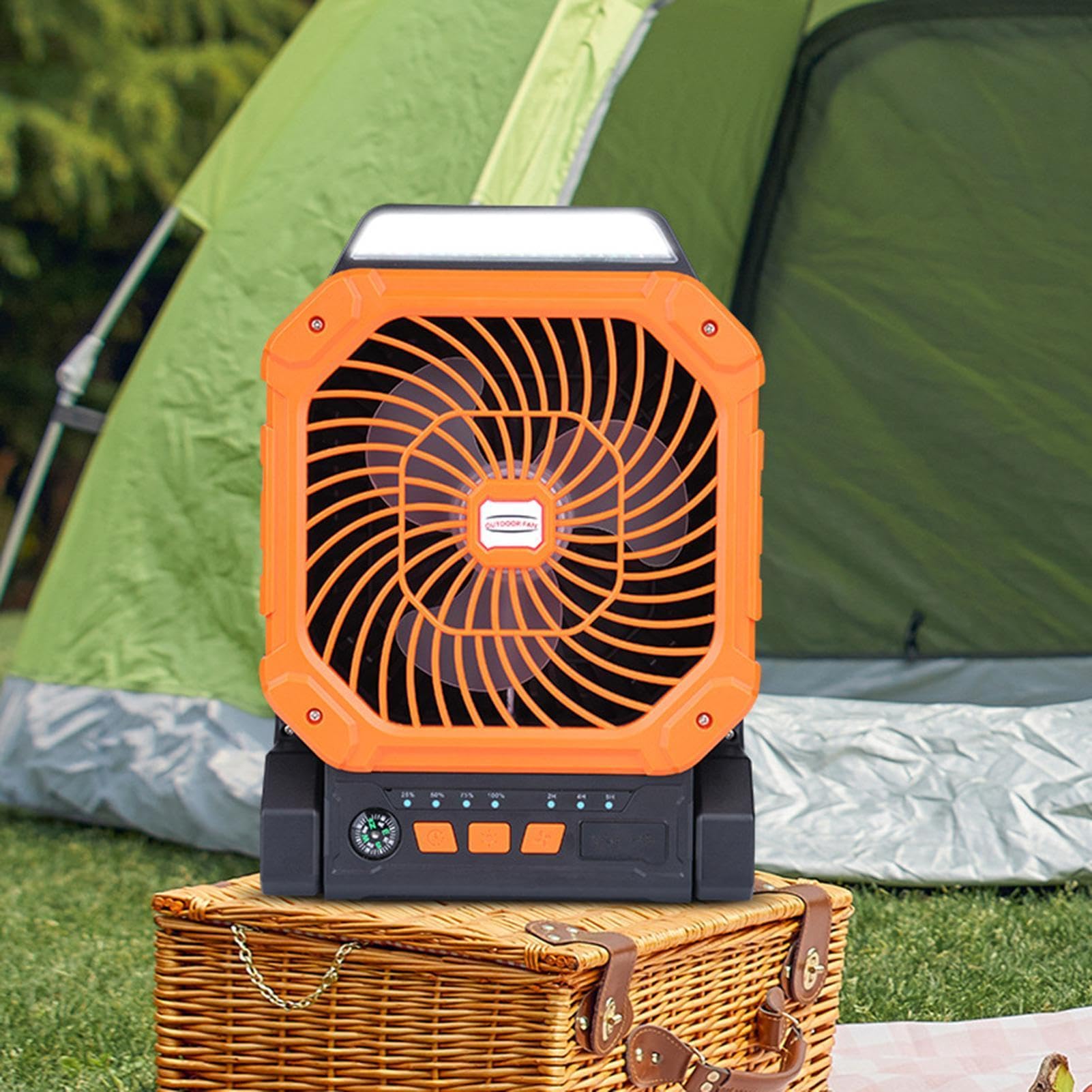 Genérico Ventilador Solar 4 Velocidades, Portátil, Luz LED y Enfriamiento