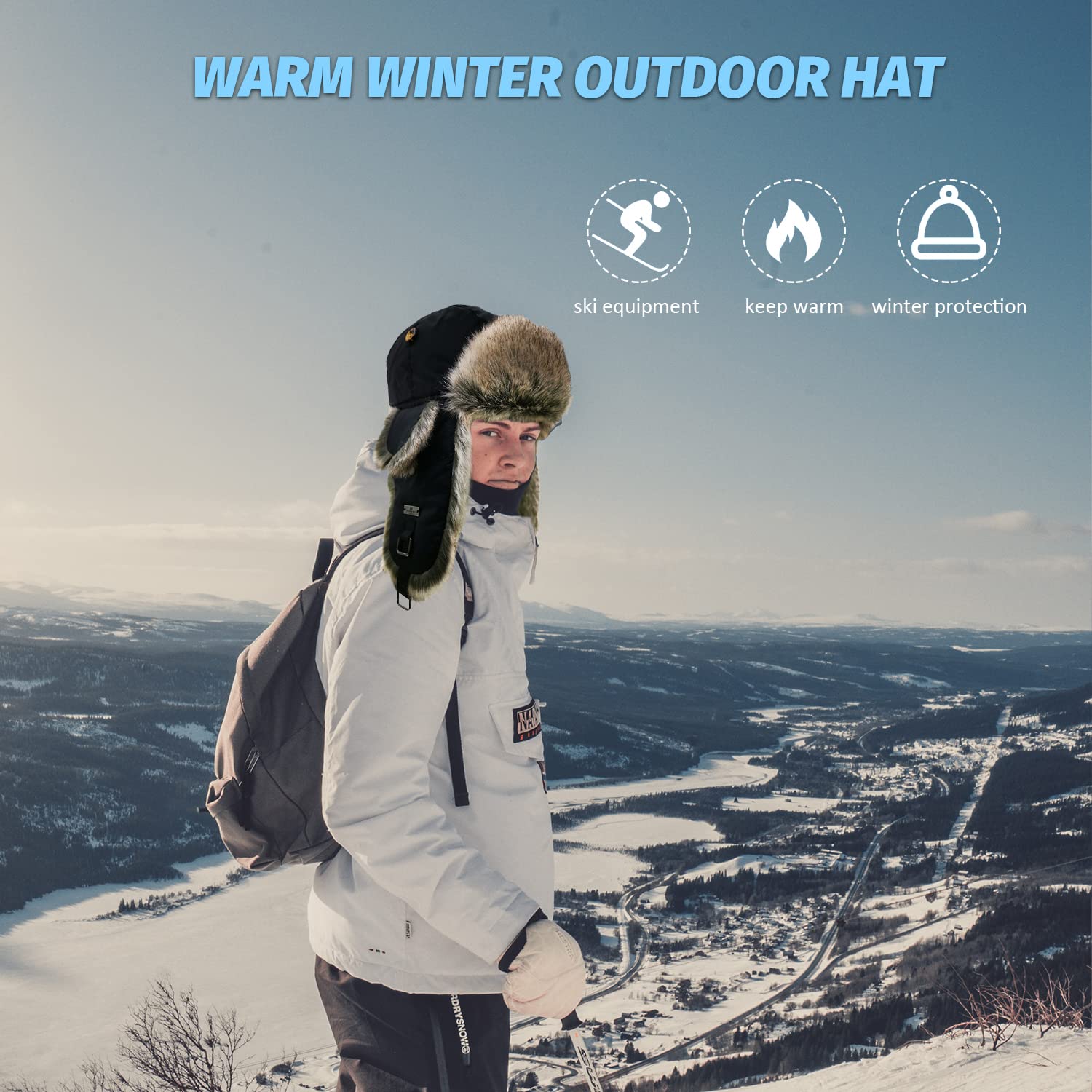 Unisex Fliegermütze Rib Bomber Aviator Pilot Hat Faux Fellmütze Winter Russische Mütze Herren Bomber Hut Fliegermütze Erwachsenen Wintermütze Ohrenschützer