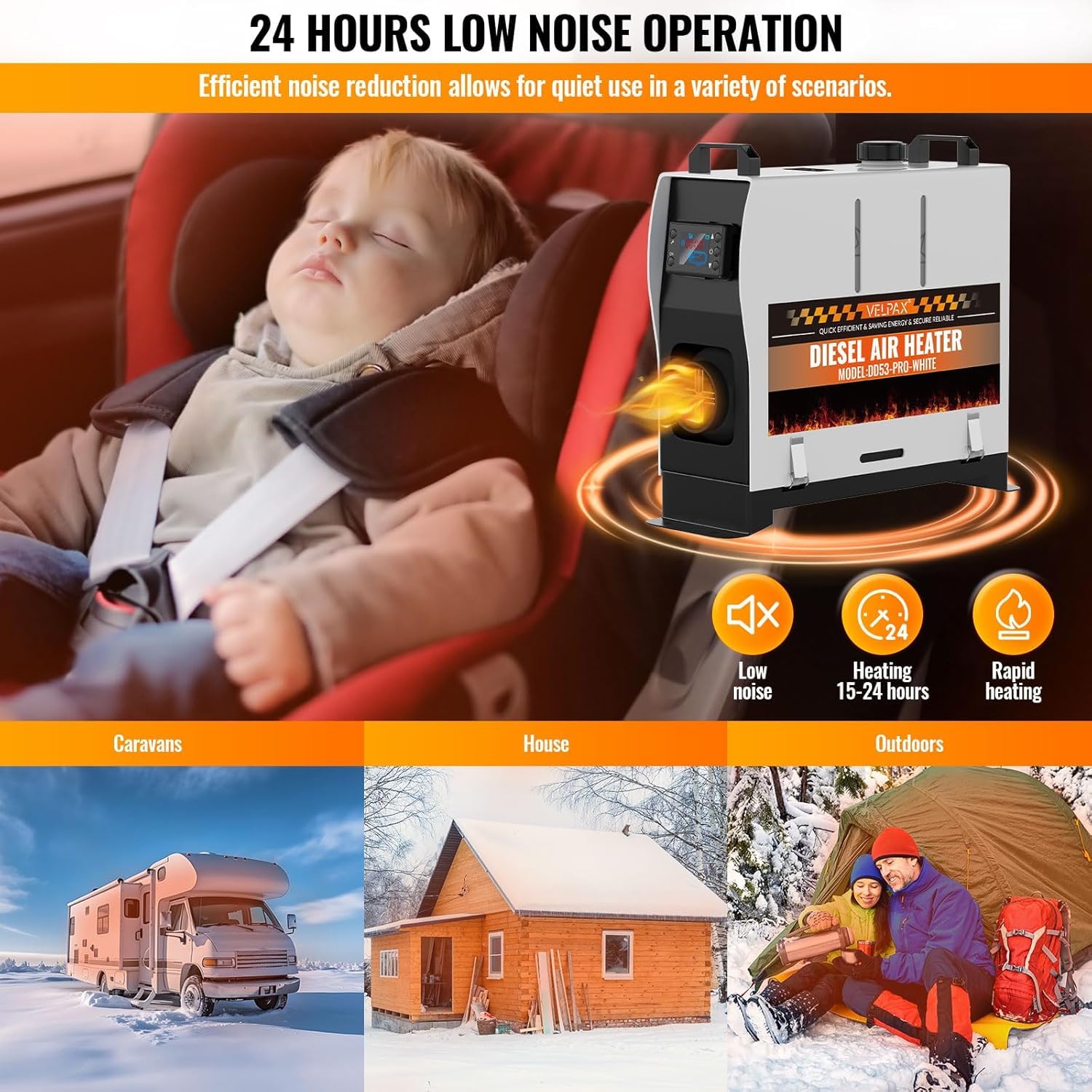 VELPAX Riscaldatore d'Aria Diesel all-in-One 8KW 12V 24V 220V riscaldatore d'aria diesel con silenziatore, LCD e Telecomando Riscaldamento rapido per Camper,Macchine,Camion,Barche,Autobus