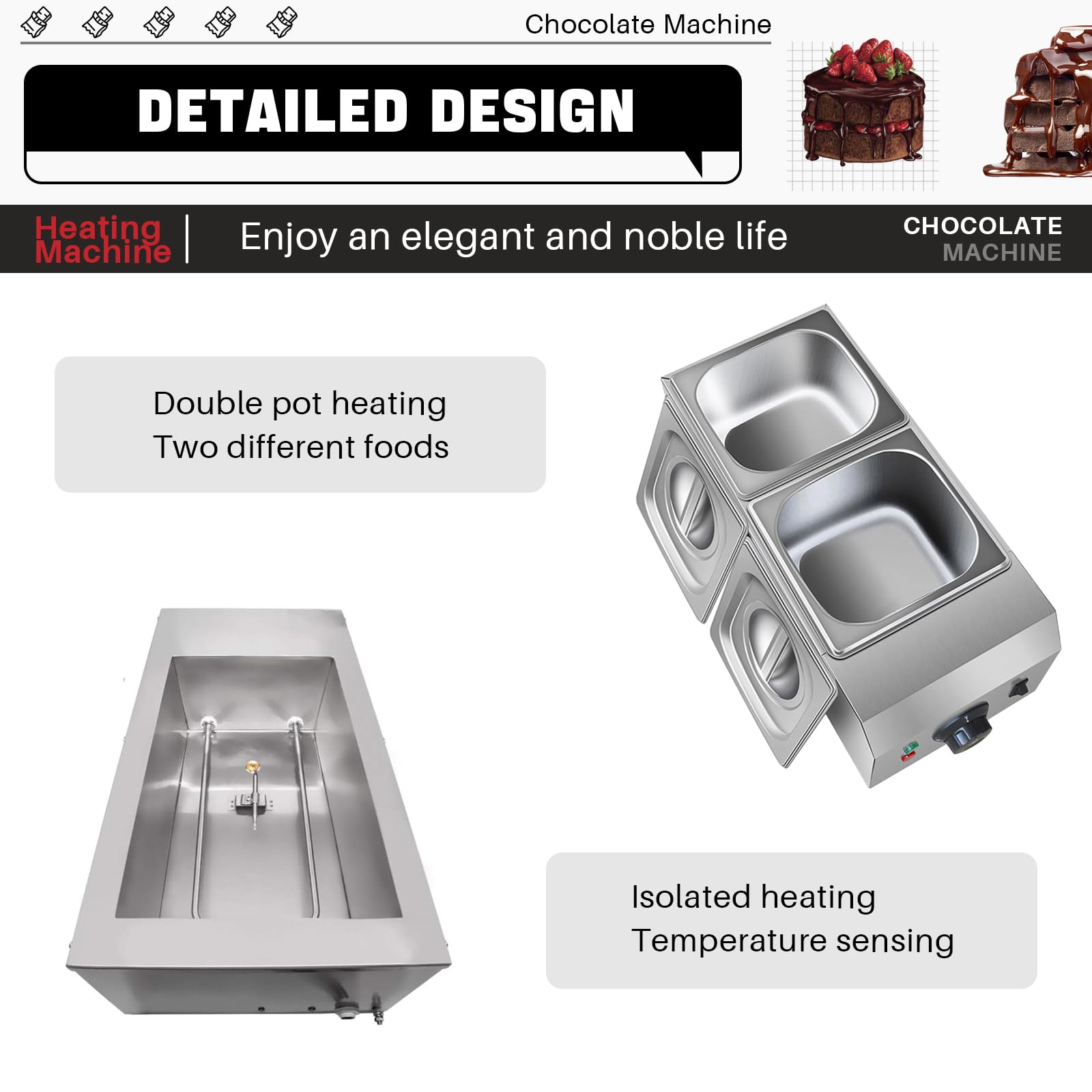 Scalda Cioccolato Elettrico Controllo Temperatura 0~203℉ Ciotola per Cioccolato per Catering E Ristoranti,3L