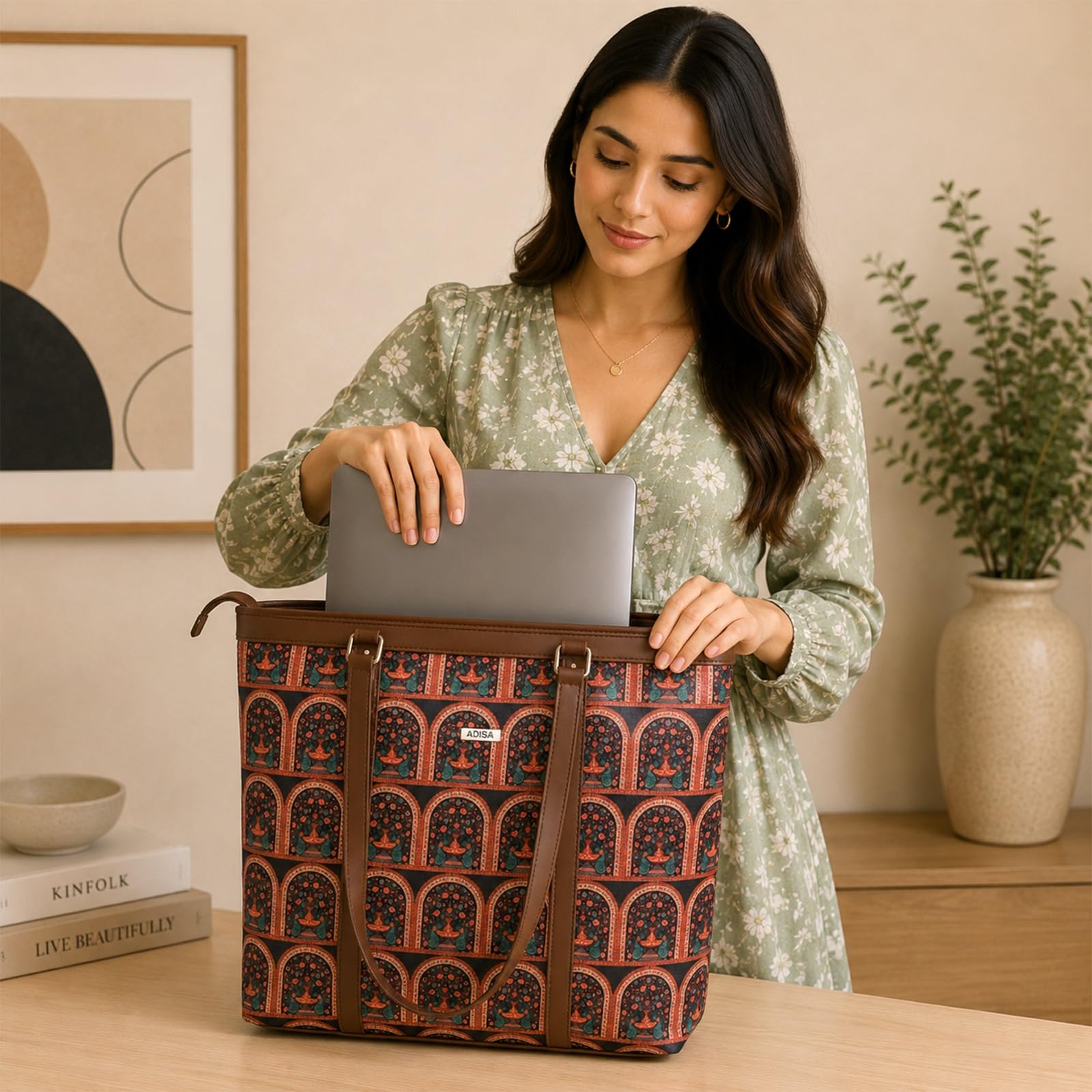 ADISA Women's Office Laptop Handbag Large Printed Shoulder Bag (ADW4087) — Amazon image 3