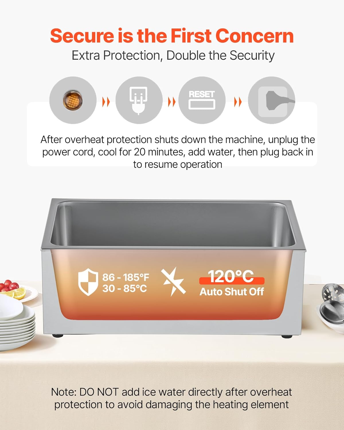 VEVOR Commercial Food Warmer, 1200W Electric Stainless Steel Steam Food Warmer, Fast Heating Countertop Buffet Bain Marie with Two 1/2 Size Food Pans, for Catering, Restaurants, Parties & Buffets