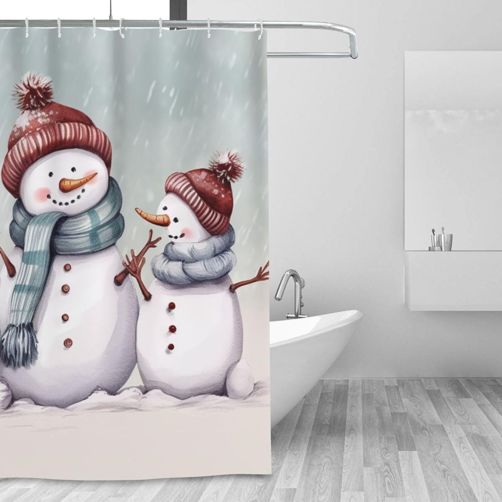 Rideau de douche motif bonhomme de neige pour une salle de bain hivernale