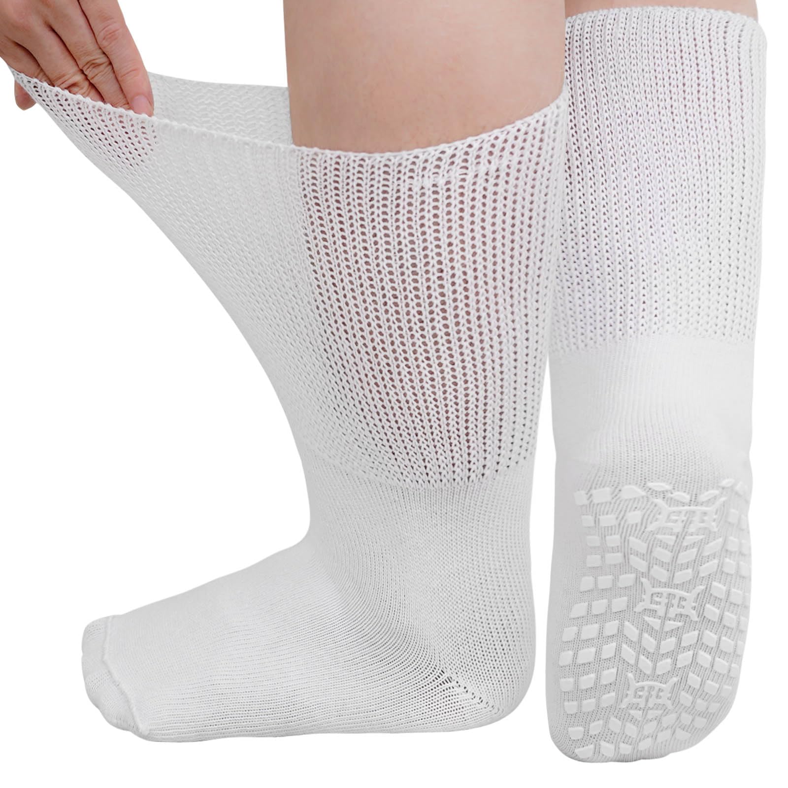 LOFIR Diabetiker Socken Herren Damen: Diabetikersocken Ohne Gummibund Baumwolle Herren ABS Socken Extra Breiter Gürtel Ohne Naht Antirutsch StopperSocken für Geschwollene Füße 3 Paare 39-50