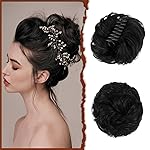 SOFEIYAN Claw Clip Messy Bun Hair Piece Wavy Curly Hair Bun Clip in Claw Chignon Ponytail Hairpieces Synthetic Tousled Updo Hair Extensions Scrunchie Hairpiece for Women, Jet Black