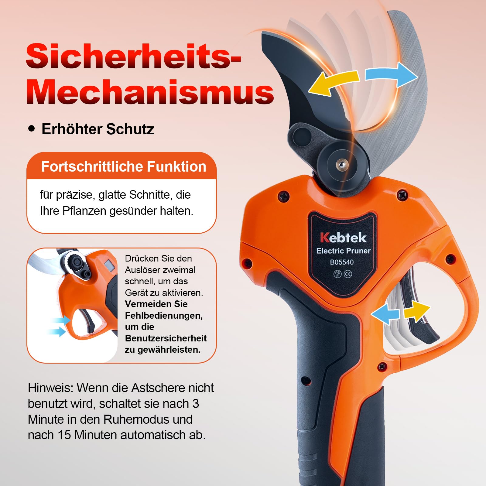 Kebtek Akku Gartenschere Akku Astschere 40mm, 1,6''-0,98'' Elektrische Schere Zweige Schneiden Buchsbaumschere Elektrisch Profi für Gartenarbeit Schwerlast (Nur ScherenköRper)