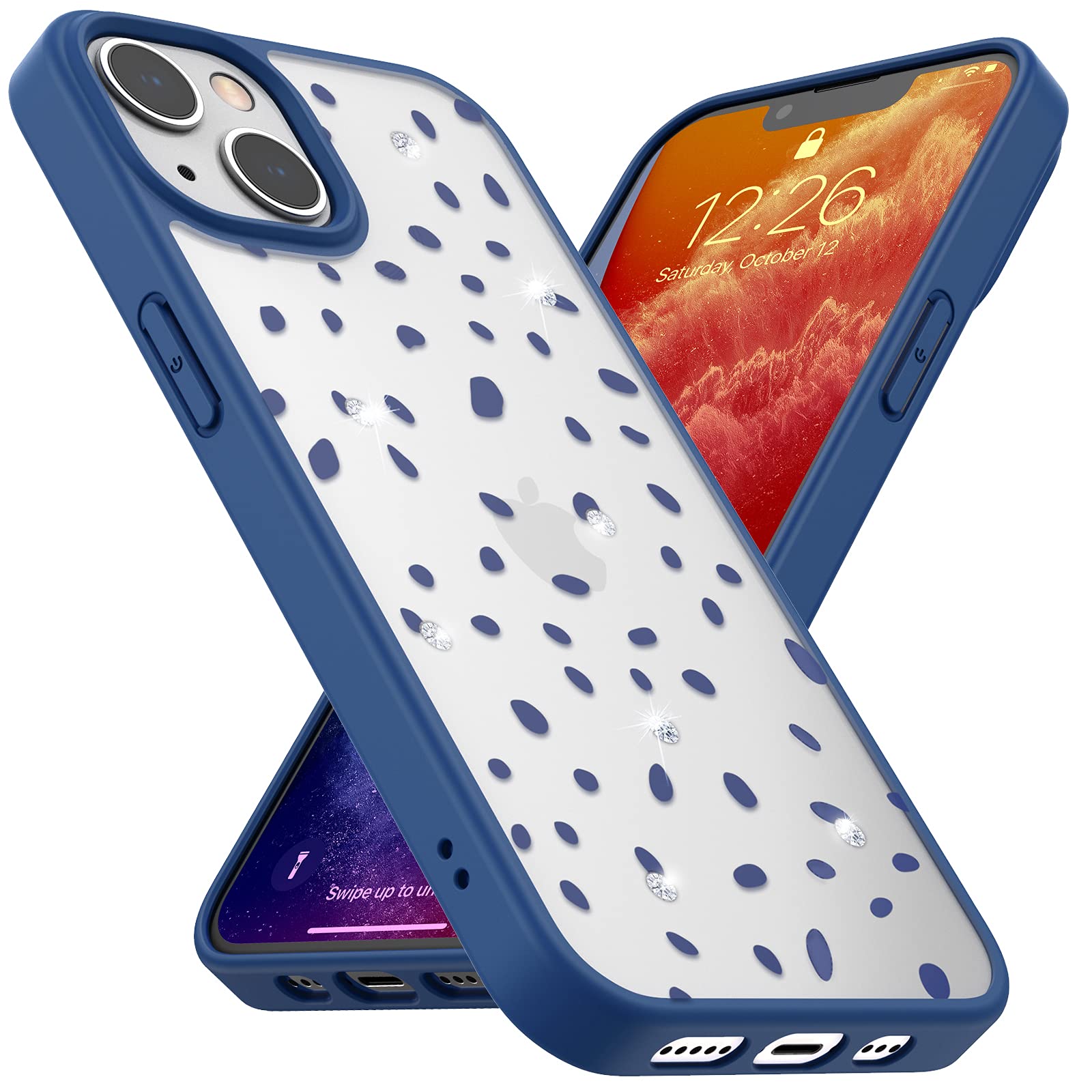 Qbool Case Compatible with iPhone 13 Ultra Slim Protective Bumper Case with Full Body Cover Diamond Clear & Shockproof Protective for Women Girls (6.1 inch) Blue